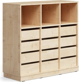 Úložná skrinka CASPER, 12 zásuviek, 3 horné priehradky, so soklom, breza