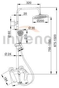 Invena Dokos, nástenná vaňová batéria so sprchovou sadou s dažďovou hlavovou sprchou O20 cm, chrómová, INV-AU-19-B01-V