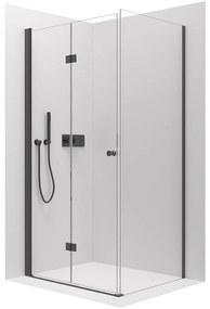 Cerano Volpe, sprchovací kút so skladacími dverami 90(dvere) x 100(stena), 6mm číre sklo, čierny profil, CER-CER-427336