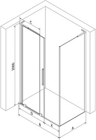 Mexen Velar L, sprchový kút s posuvnými dverami 110 x 110 cm, 8mm sklo námraza, zlatá lesklá, 871-110-110-33-50