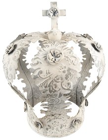 Krémovo-sivá antik dekoračná kovová koruna - Ø 36*43 cm