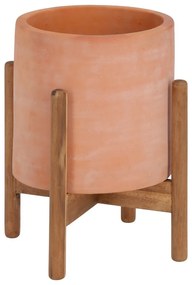 Terakotový kvetináč na drevenom podstavci Kave Home Dalva, ⌀ 30 cm