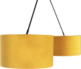 Závesné svietidlo čierne s plyšovými tienidlami okrová so zlatom 35 cm - Blitz