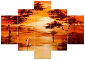 Gario Ručne maľovaný obraz Nádherná Afrika - 5 dielny Rozmery: 150 x 105 cm
