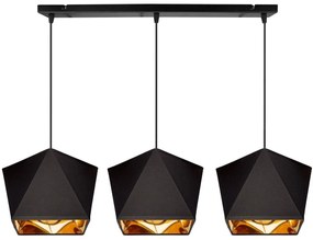 Závesné svietidlo Diamond Gold, 3x čierne/zlaté textilné tienidlo
