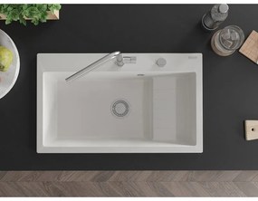 Mexen Omar, 1-komorový granitový drez 800x480x210 mm, chrómový sifón, biela, 6520801005-20