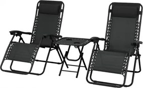 MI Sada 2x ležadlo DELUX čierne + stolík