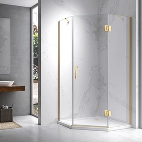 BPS-koupelny Päťuholníkový sprchový kút KZ10B GL BR 90x90 zlatý kartáčovaný/transparent - bez vaničky