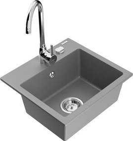 Mexen Milo, 1-komorový granitový drez 43,5x41 cm a kuchynská batéria Telma, šedá, 6505-71-670200-00