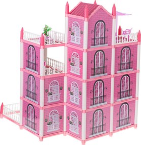 Domček pre bábiky KIK Ružová vila DIY, 4 poschodia s nábytkom, 61 cm