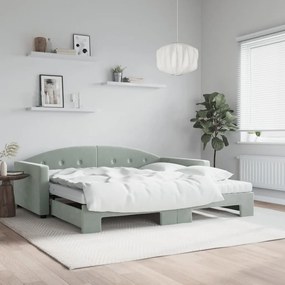 Rozkladacia denná posteľ s matracmi bledosivá 100x200 cm zamat 3197332