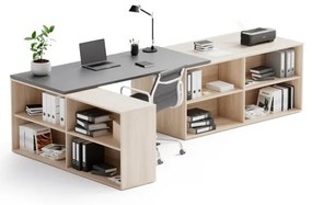 PLAN Kancelársky písací stôl s úložným priestorom BLOCK B02, dub prírodný/grafit