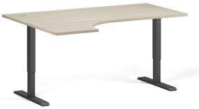 Rohový výškovo nastaviteľný stôl, 160x120 cm, 2 motory, L/P, čierna podnož, dub prírodný