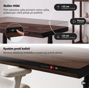 Elektrický písací stôl sit-stand so zásuvkou a bezdrôtovou nabíjačkou Qi čierny/orech, 1200 mm: ELLIS