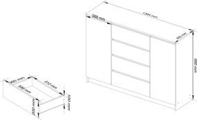 Komoda Rollo Z 140 cm grafit lesk/bílá