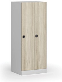 Šatníková skrinka znížená, 2 oddiely, 1500 x 600 x 500 mm, demont, kódový zámok, laminované dvere, dub prírodný