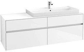 VILLEROY &amp; BOCH Collaro závesná skrinka pod umývadlo na dosku (umývadlo vpravo), 4 zásuvky, s LED osvetlením, 1600 x 500 x 548 mm, Glossy White, C030B0DH