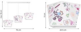 Detské závesné svietidlo Diamond, 3x biele textilné tienidlo so vzorom