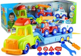 LEAN Toys Sada vozidiel: polícia, hasiči, odťahovka – na skrutkovanie a odskrutkovanie