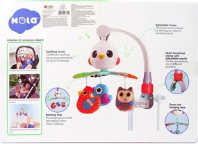 LEAN Toys Detský kolotoč nad postieľku a kočík farebné vtáky s melódiou