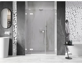 Mexen Lunar, ľavé otočné sprchové dvere 155 cm, 8mm číre sklo, biely profil, 834S-155-050-20-00-L