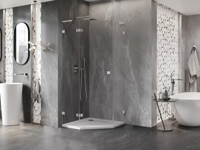 Mexen Lunar, L päťuholníkový sprchový kút naklápací doľava 100 x 100 cm, 8mm číre sklo, chrómový profil, 831L-100L-100P-01-00-L