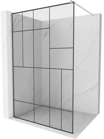 Mexen Kioto, sprchová zástena Walk-In 70 x 200 cm, 8mm číre sklo čierny vzor, brúsená oceľ profil, 800-070-101-97-78