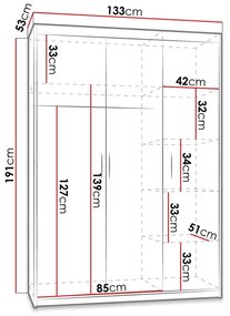 Šatníková skriňa 3D Milica (Dub lefkas). Vlastná spoľahlivá doprava až k Vám domov. 1070536
