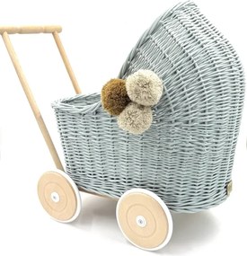 Prútený kočík pre bábiky mätová