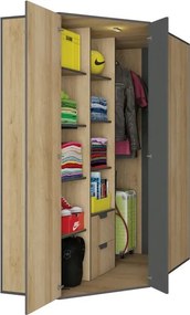 Rohová šatníková skriňa Nano, dub/grafit