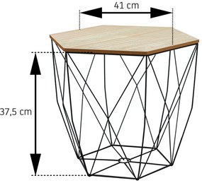 Tutumi, drôtený konferenčný stolík 41x41x37 cm veľkosť M SG1910-77, čierna-hnedá, KRZ-09521