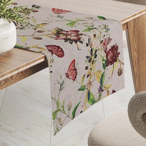 Biante Dekoračný behúň na stôl PML-083 Kvety a motýle na béžovom 20x160 cm