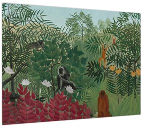 Sklenený obraz - Henri Rousseau, Tropical Forest with Monkeys, reprodukcia (70x50 cm)