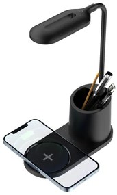 LED Stolná lampa LED/3W/5V s bezdrôtovým nabíjaním čierna