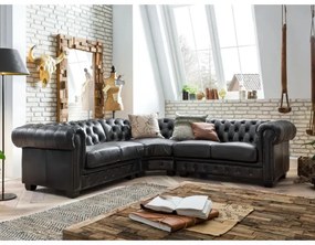furniture-nabytek.cz - Masívna rohová sedacia súprava Chesterfield III z pravej kože, hnedá