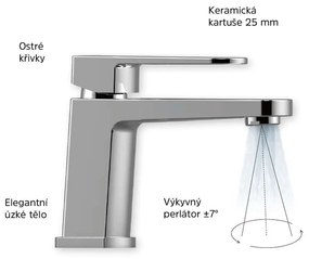 Mereo Mereo, Umývadlová stojanková batéria, Mada, s clic-clac CH02, chróm, MER-CBQ10101MC