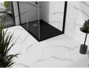 Mexen Stone+, obdĺžniková vanička z minerálneho kompozitu 120 x 100 cm, čierna, zlatá lesklá krytka, 44701012-G