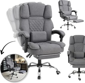 Ergonomické kancelárske kreslo s podnožkou a masážou - sivá textília