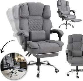 Ergonomické kancelárske kreslo s podnožkou a masážou - sivá textília