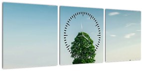 Obraz stromu uprostred lúky (s hodinami) (90x30 cm)