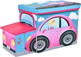 Skladací taburet / kôš na hračky Ružové auto