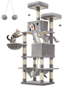 Veľký mačací strom, 168 cm vysoký, so 13 škrabadlami, svetlosivá farba