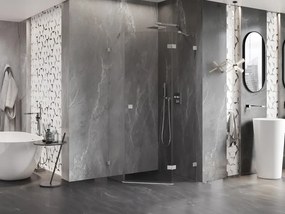Mexen Lunar, výklopný päťuholníkový sprchový kút pravý 100 x 100 cm, 8mm číre sklo, oceľový profil, 831-100P-100L-97-00-P