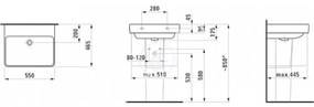LAUFEN Pro S Umývadlo, 550 mm x 465 mm, bez otvoru na batériu, bez prepadu, s LCC, biela H8109624001421
