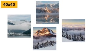 Set obrazov zimná zasnežená krajina - 4x 60x60