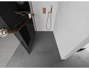 Mexen Kioto+ L, sprchová zástena Walk-In s poličkou a vešiakom 120 x 200 cm, 8mm šedé sklo, ružové zlato profil, 800-120-123-60-40