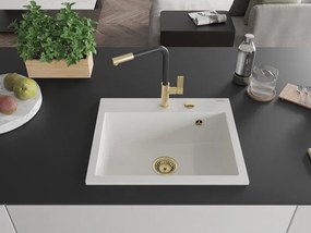 Mexen Oscar žulový drez 1-komorový 580 x 490 mm, biely, sifón zlatý - 6519581000-20-G
