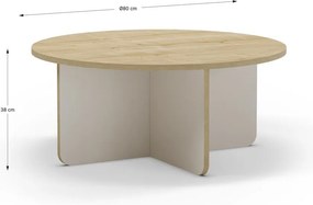 Krémovobiely/v prírodnej farbe okrúhly konferenčný stolík s doskou v dubovom dekore ø 80 cm Hillary – Marckeric