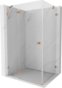 Mexen Lunar, výklopný sprchový kút ľavý 75 x 90 cm, 8mm číre sklo, medený matný profil, 834-075-090-65-00-L