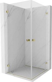 Mexen Lunar-B Duo, výklopný sprchový kút 90 x 90 cm, 8mm číre sklo, zlatý profil, 832-090L-090P-50-00